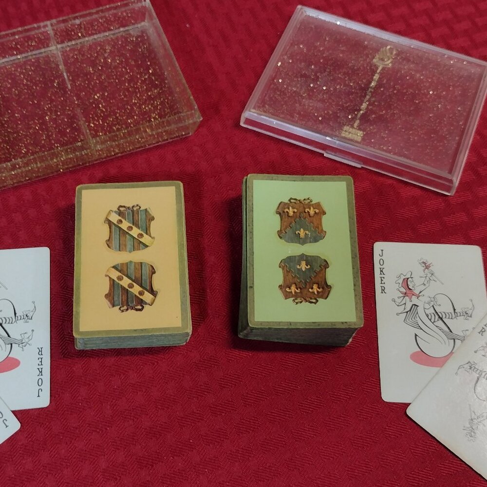 Vintage Stancraft Coat of Arms Playing Cards and Plastic Glitter Case